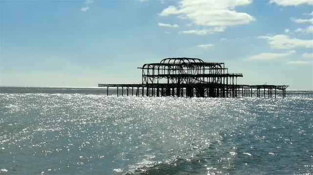West Pier, Brighton, England. The decaying remains of the landmark pier in the popular British seaside resort of Brighton in East Sussex.
