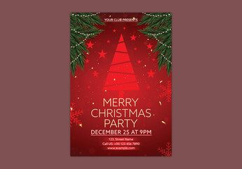 Editable Merry Christmas Party Flyer Template in Red Color with Event Details.