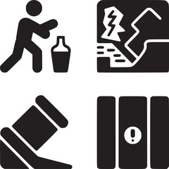 A compilation of four black and white icons depicting various concepts and objects in simple forms