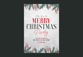 Merry Christmas Party Flyer Template with Event Details in Grey Theme, Editable Design.