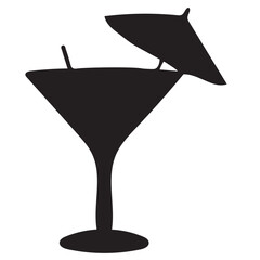 Tropical Cocktail Drink Silhouette with Umbrella and Straw Icon