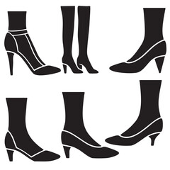 Stylish Black Silhouettes of Women's Boots and High Heels, Elegant Footwear Collection
