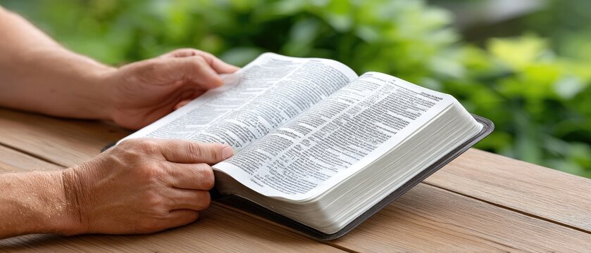 A person enjoys reading a book at a picnic table, surrounded by lush green grass and trees under a bright sky