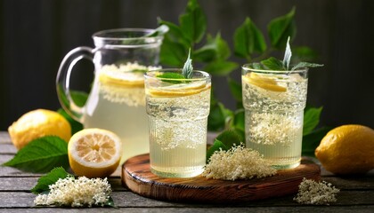 Fototapeta premium elderflower drinks with lemon garnish