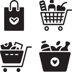A collection of shopping icons featuring a bag, shopping carts, and a shopping basket design set