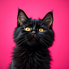 black cat on hot pink background 