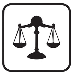 Black Balance Scale Icon for Justice and Law Symbol on White Background