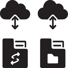A depiction of cloud storage and file transfer with arrows and folder icons in a graphic layout
