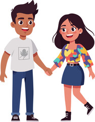 Obraz premium Cartoon Style Smiling Couple Holding Hands Happy Character Illustration