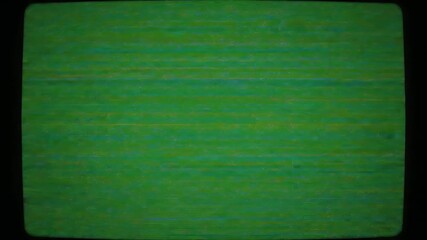 This abstract visual features a retro green screen display, reminiscent of vintage cathode ray tube monitors. Horizontal scan lines and subtle color distortion create a textured, analog noise effect.  - Powered by Adobe