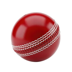 A shiny red cricket ball with white stitching isolated on transparent background
