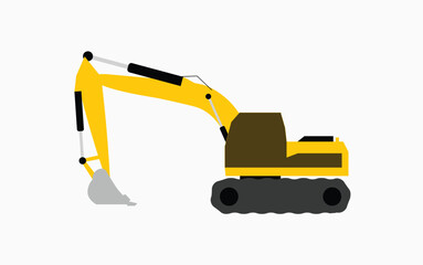 Yellow excavator bulldozer heavy construction vehicle with bucket isolated vector illustration