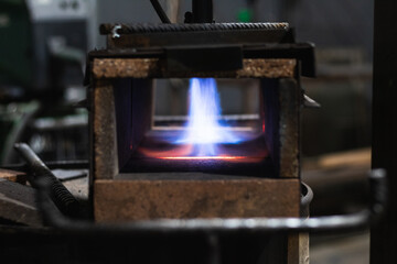 View of fiery foundry