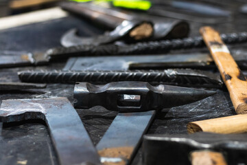 Blacksmith forge with tools on table