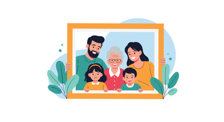 Obraz premium A happy family portrait in a golden frame.