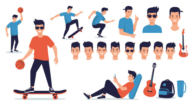 Collection of young men engaged in various recreational activities.