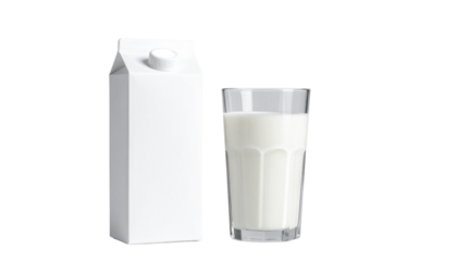 Classic Milk Carton and Glass Bundle – isolated on transparent background