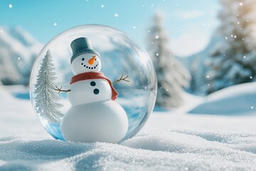 Snowman in a ball and in the forest. Generative AI