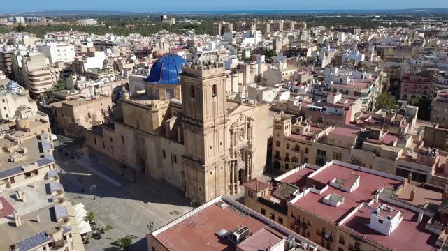 Aerial View of Historic City in Elx Spain: An awe-inspiring aerial view of a historic city, with buildings and architecture. The picture is an inviting look, representing travel in general