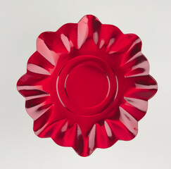 Red plastic flowers blooming from above isolated nature background with clipping path