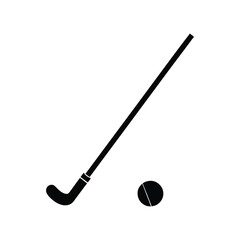 Hockey Stick and Puck Icon Simple Black and White Symbol for Sports and Games