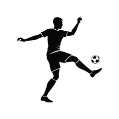 Dynamic silhouette illustration of a male soccer player skillfully juggling a football, representing athletic prowess and the popular sport in a striking graphic design