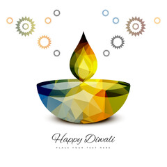 Colorful Geometric Diwali Lamp with Glowing Flame, Vibrant Festival Light Illustration, Decorative Indian Artwork for Seasonal Celebration, Holiday Greeting, and Festive Decor Design