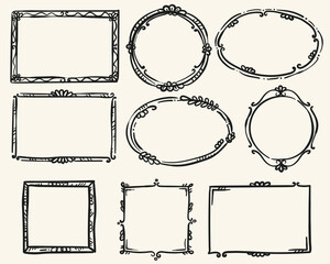 Collection of hand-drawn, whimsical retro frames vector set