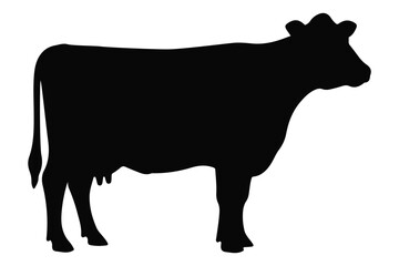 Black cow silhouette isolated on white background, simple farm animal vector design perfect for agriculture, dairy, and rural concept illustrations.