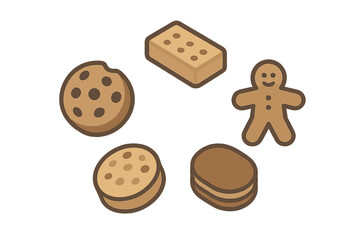 Isometric assorted sweet cookies and biscuits including gingerbread man and chocolate chip