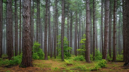 Fototapeta premium Eastern white pine forest at Dawn