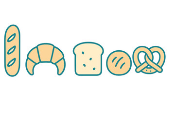 Modern collection of various bread and pastry items including croissant and baguette