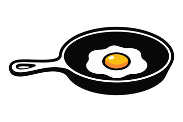 Silhouette of frying pan with fried egg, minimal breakfast cooking vector illustration for food, kitchen, or restaurant design.