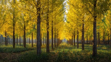 Ginkgo field at Dawn