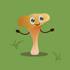 A happy, funny, cute cartoon character chanterelle mushroom