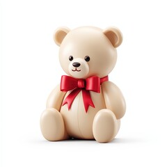 Fototapeta premium A teddy bear with a red ribbon around its neck