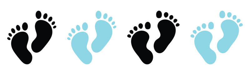 Vector isolated hand drawn baby feet icons on white background. Two colour different shapes footstep. Baby foot print icons on white page. EPS 10. 