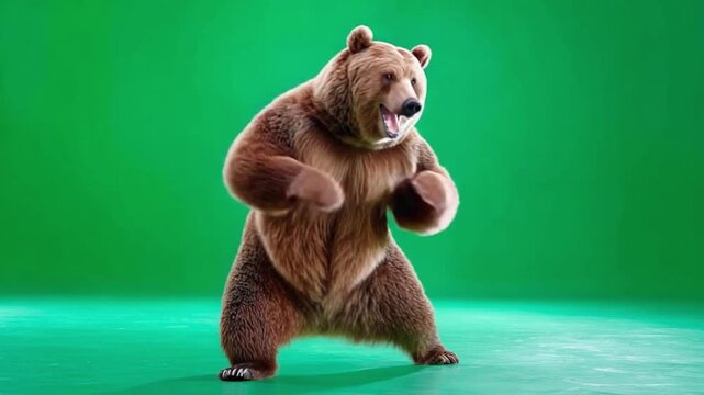 Majestic Brown Bear Posing Proudly: A formidable brown bear stands with assertive posture, showcasing its powerful build. This image encapsulates the strength and raw power of nature.