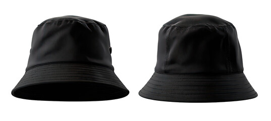 Two black bucket hats