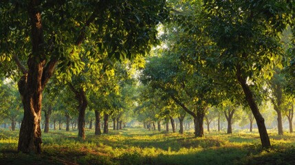 Naklejka premium Persimmon tree orchard at Dawn