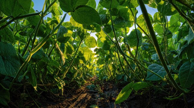 Runner bean field at Dawn