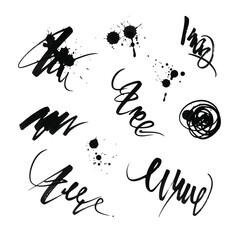 Collection of black ink strokes and splatters