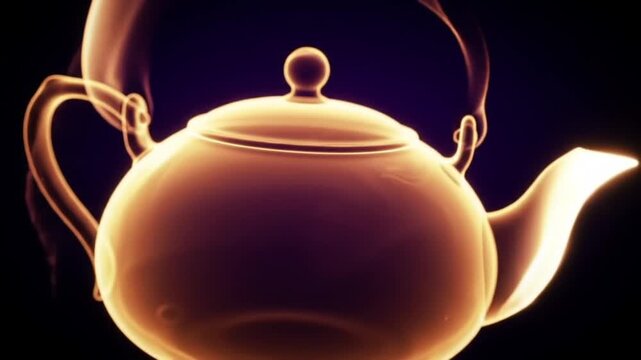 Glowing teapot silhouette with steam against dark background
