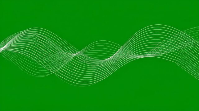 Fluid, evolving geometric line pattern with smooth undulations against a pure chroma key green screen, suitable for abstract backdrops clip, flowing, background