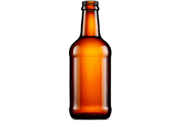 a plain amber glass beer bottle without a label, emphasizing its classic beer bottle shape.