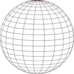 Wireframe globe with latitude and longitude lines on a white background