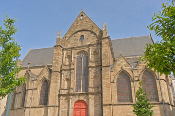 .Architecture detail of the roman catholic Saint-Germain Church in gothic style of Rennes, France 