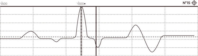 Abstract waveform graph displaying a sharp peak followed by a complex oscillating pattern on a grid background