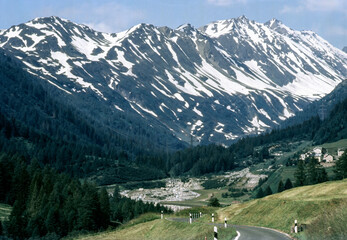 Mountain landscape along the road to Nufenen Pass, Switzerland