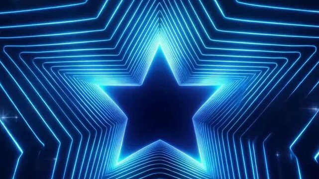 Vector 3d render, blue neon star frame, star shape, empty space, ultraviolet light, 80's retro style, fashion show stage, abstract background, illuminate frame design